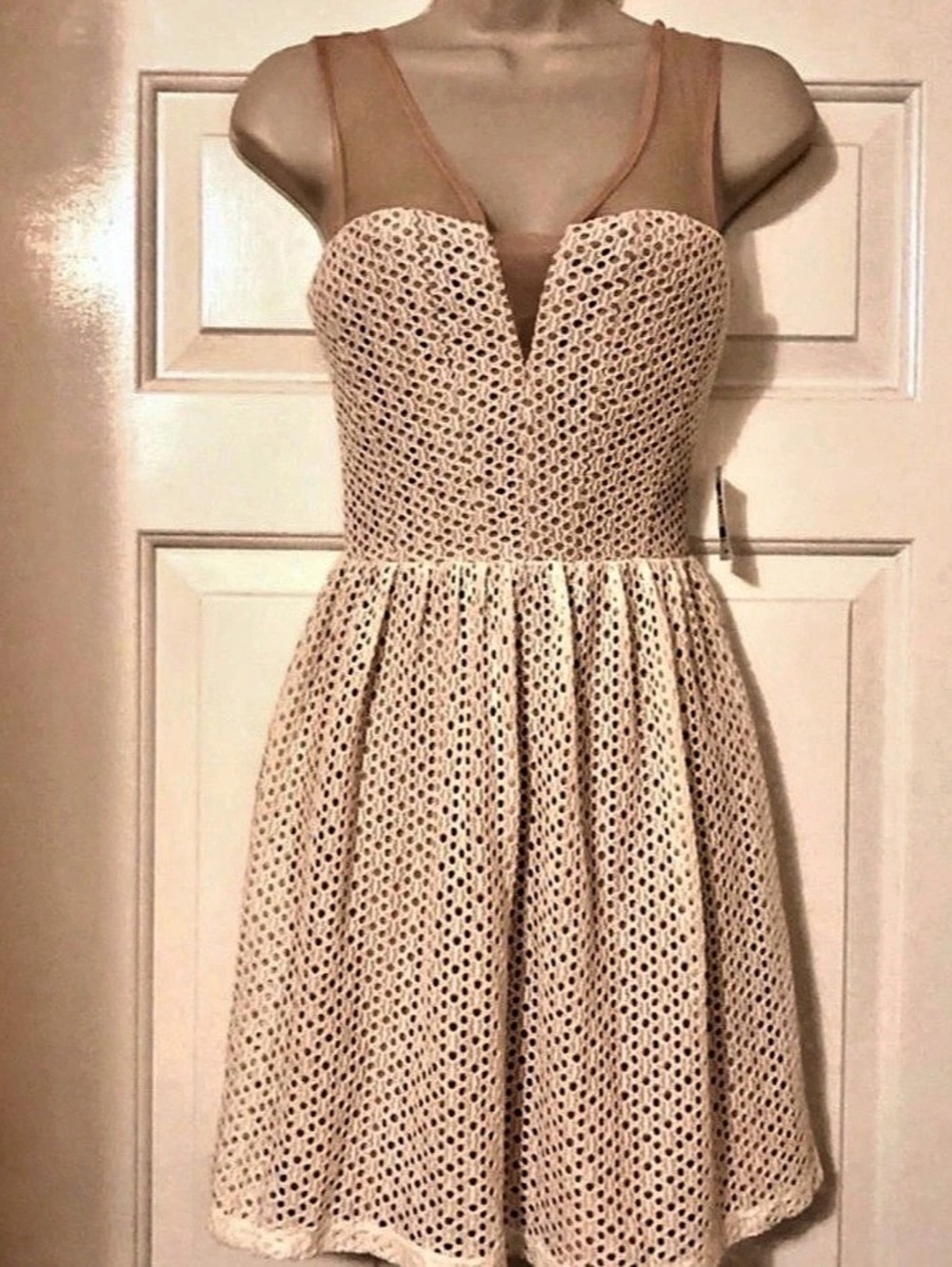 Charlotte Russe Lace Mini Dress in White & Pink XS NWT